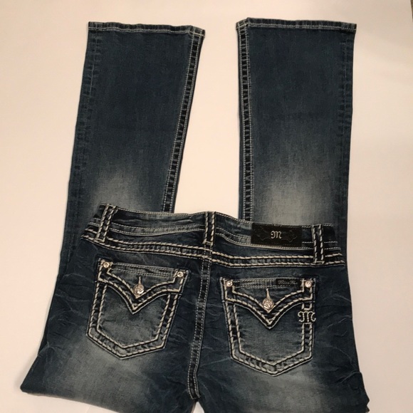 Miss Me Chloe Women's Blue Denim Bootcut Jeans Embellished Flap Pockets Size 30 main image 1